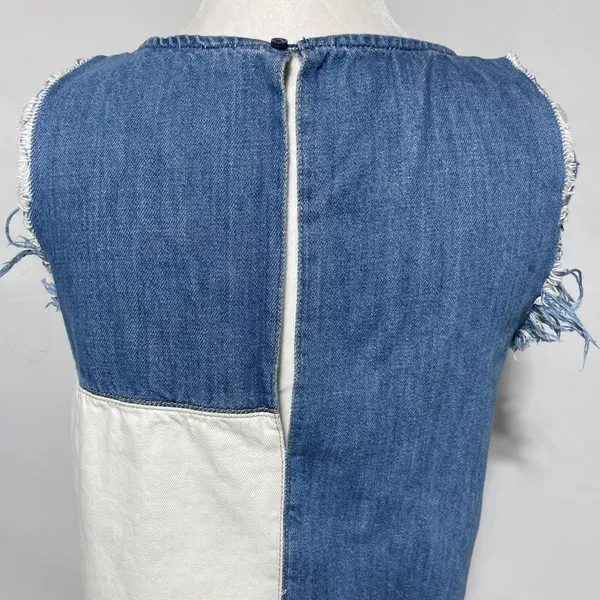 ZARA Patchwork 2-Tone Denim Raw Hem Tank Top Blue White Size Small 5575/012/400 - Image 13