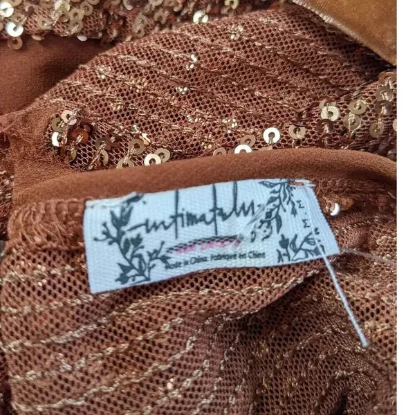New Free People Sequin Bodysuit Size Medium Bronze Boho NYE - Image 3
