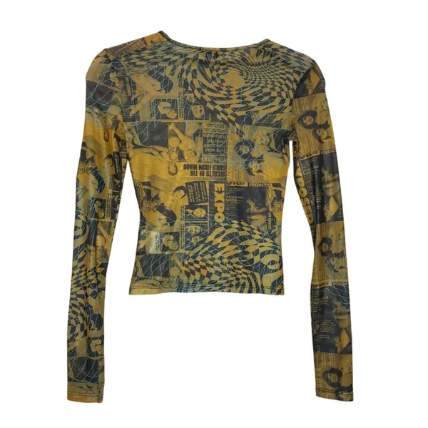 MIAOU Long Sleeve Tee in Wanted Size XS Grunge Streetwear Sheer Magazine‎ Print - Image 2