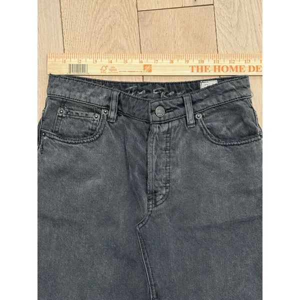 We The Free People Sz 24‎ Distressed Black Fade Denim Front Slit Midi Skirt EUC - Image 4