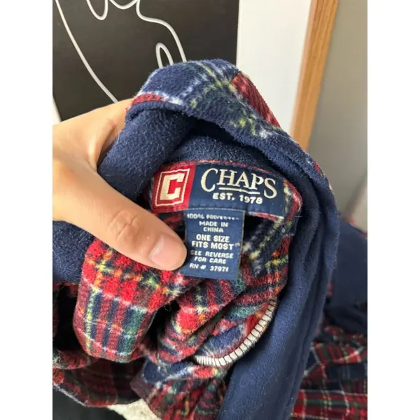 Chaps Tartan Plaid Fleece Bathrobe One Size Fits Most Navy Blue Red Shawl Collar - Image 6