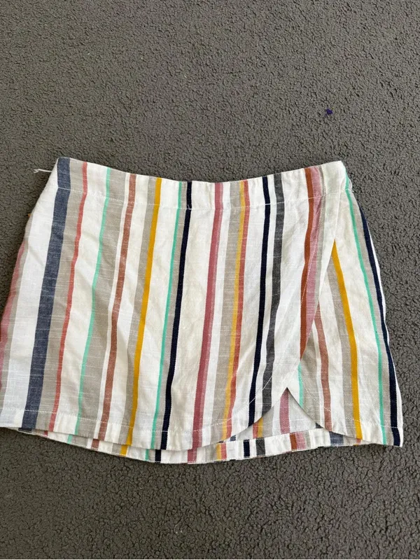Free People White Mini Skirt with Multicolor Vertical Stripes - Image 3