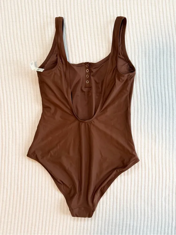 aerie Henley Full Coverage One Piece Swimsuit in Chocolate Brown NWT - Image 5