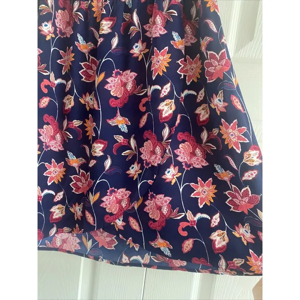 LOFT‎ Floral Faux Wrap Skirt Womens Size M Blue Pink Elastic Waist Garden Summer - Image 3