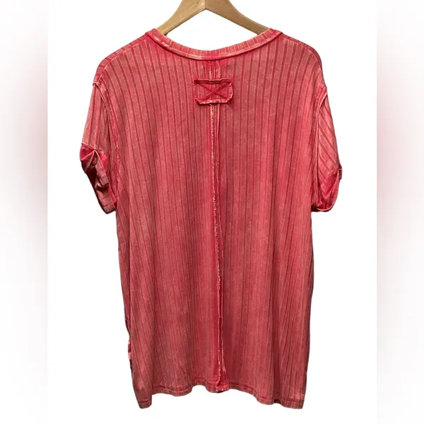 Zenana ribbed boat Neck Distressed raglan top Coral L/XL - Image 3