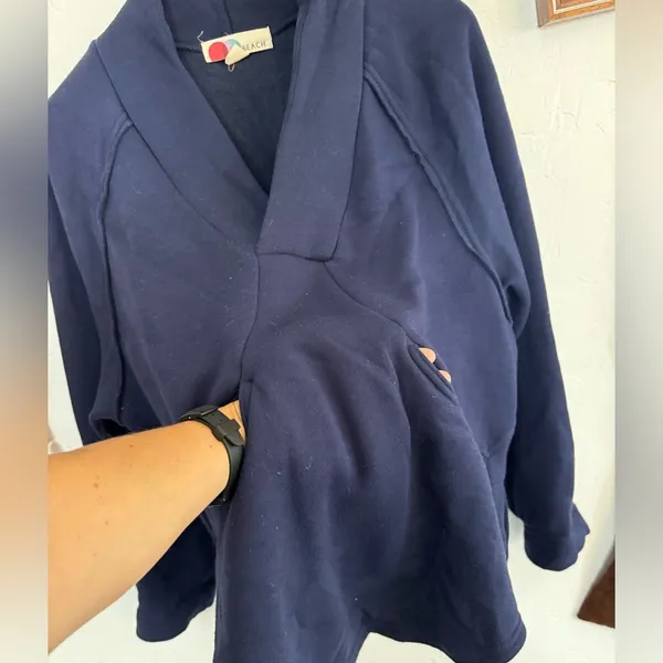 Free People Navy Blue Sweatshirt Sz Xs Pockets - Image 2