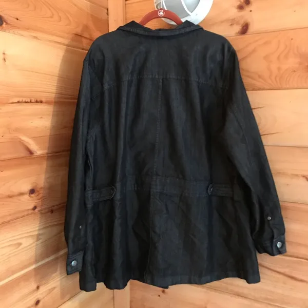 Essential Dark Wash Black/Grey Long Denim Jacket - Image 4