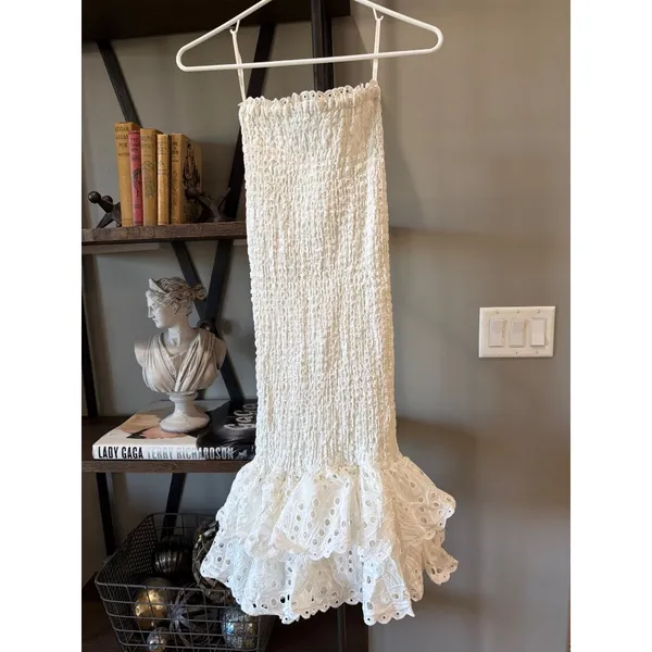 Charo Ruiz Ibiza Liliana Eyelet Midi Skirt White Fruition Womens Size Small - Image 8