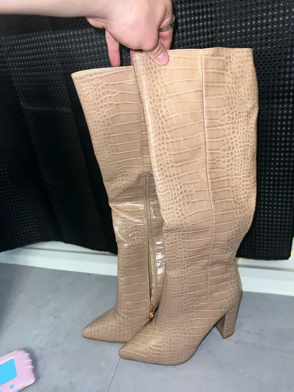 Tall Snakeskin Nude Boots Tan Size 9 - Image 2