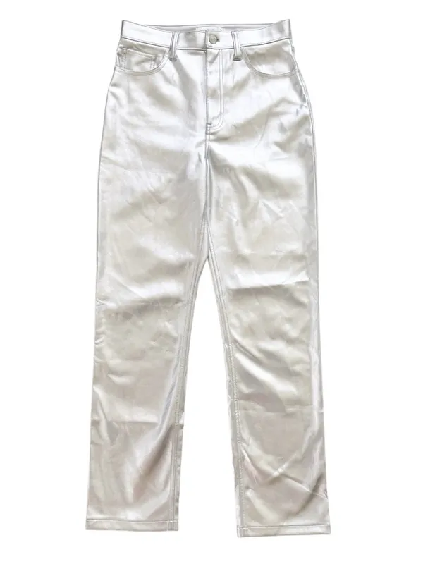 Abercrombie & Fitch Curve Love Vegan Leather 90s Straight Pant Metallic Silver 6 - Image 3