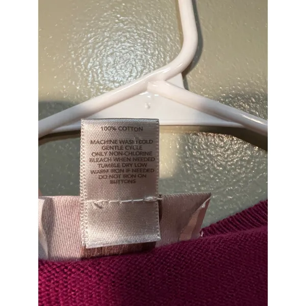 Loft Women's Sz XS Cardigan Sweater Crewneck Magenta Pink Jeweled Buttons Cotton - Image 12