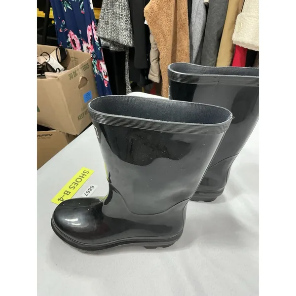 Womans Excellent Condition Knee High Pull On Rain Boots Black Size 9 Round Toe - Image 2
