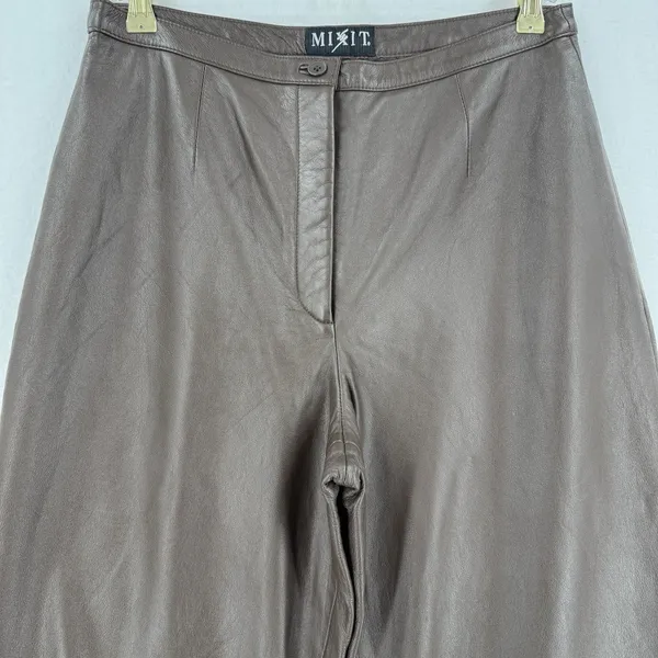 MixIt Vintage Brown Genuine Leather Pants Women 12 High Rise Straight Leg 90s - Image 3