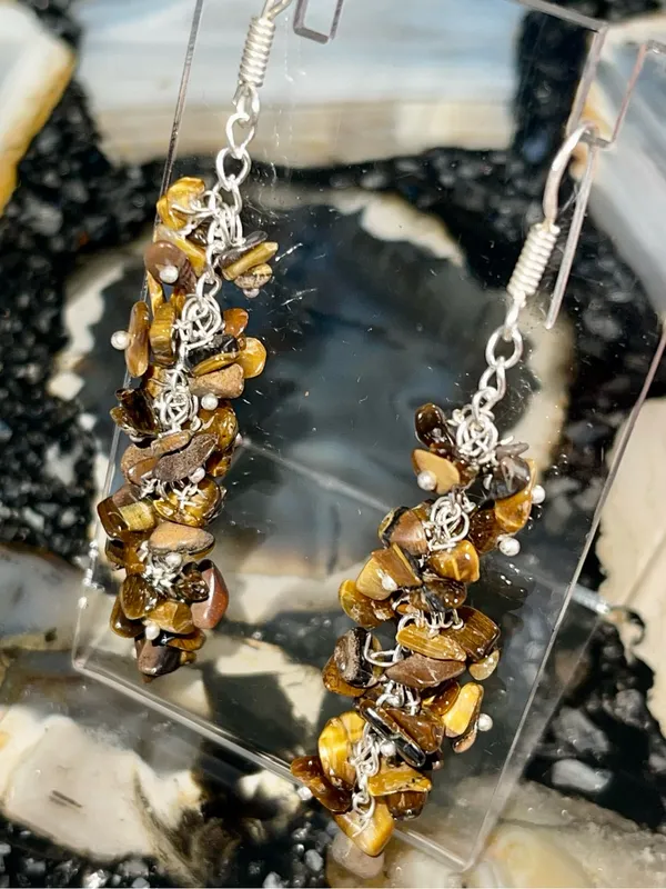 Nuggets of Golden Yellow Tiger Eye Earrings 2 1/2” - Image 6