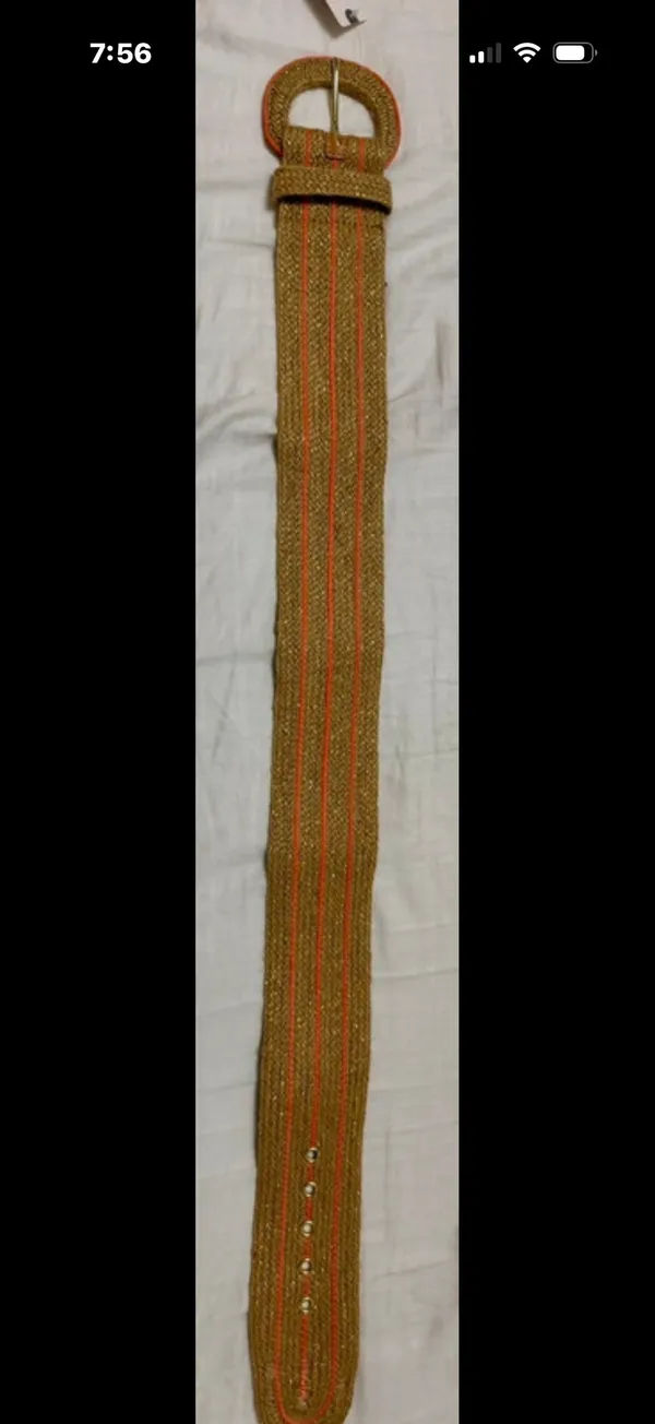 Anthropologie Jute Wide Waist Belt features a woven straw texture with vertical pink stripes - Image 3