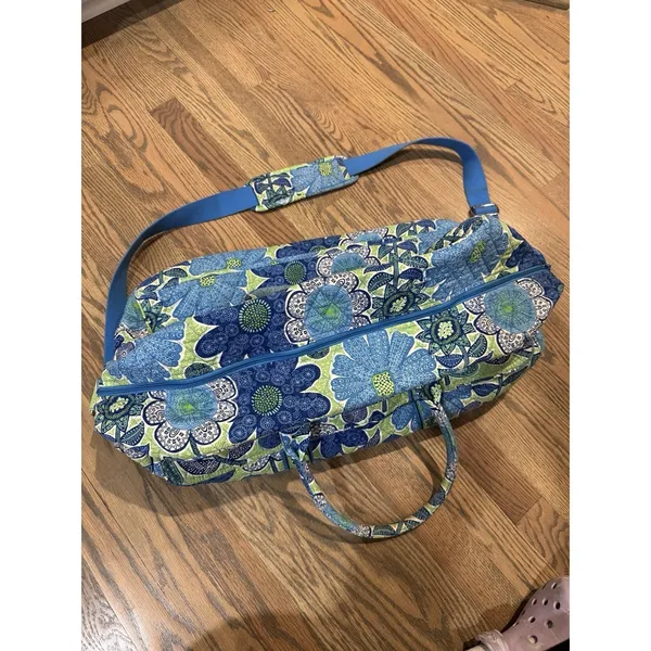 VERA‎ BRADLEY Iconic GRAND Weekender Travel Bag Daisy Doodle Green Blue Y2K - Image 3