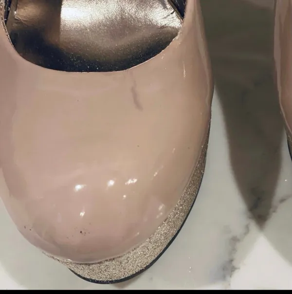Steve Madden Patent Leather Nude Tan Studded Platform Studded Shoes Heels 9.5 - Image 5