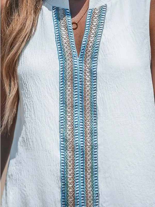 Cupshe White Sleeveless Embroidered Split-Neck Camisole - Image 5