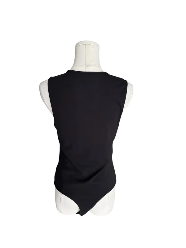 American Eagle - Soft & Sexy Ribbed Henley Bodysuit Black Sleeveless Sz L - Image 4