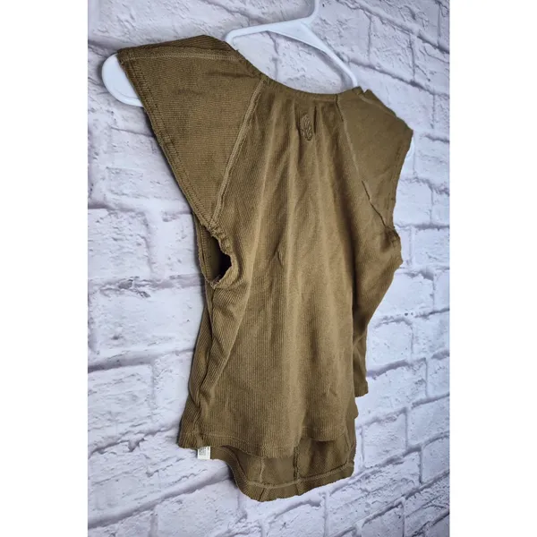 FP Movement Free People Ribbed Corset Top Brown Tan Short Sleeve Zip Medium S - Image 6