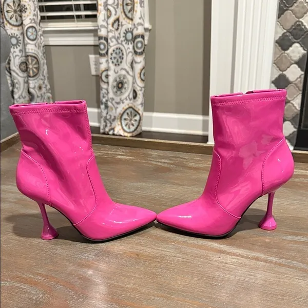 INC Hot Pink Patent Ankle Heeled Boots 7 Barbiecore Y2K Bratz Doll‎ Festival - Image 2