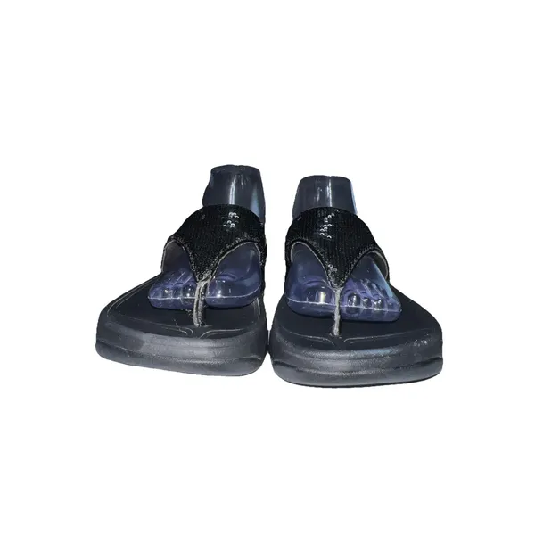 FitFlop Women 9 Black LULU Sandal Sequin Sparkle Toe-Post Wedge‎ Thong Comfort - Image 3