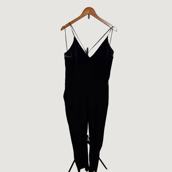 Express Black Velvet V-Neck Double Strap Jumpsuit XL 941332 - Image 3