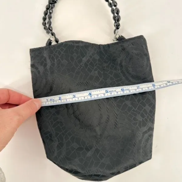 Vintage 90s Das Women's Swirl Print Textured Beaded Strap Purse Mini Bag‎ Black - Image 9