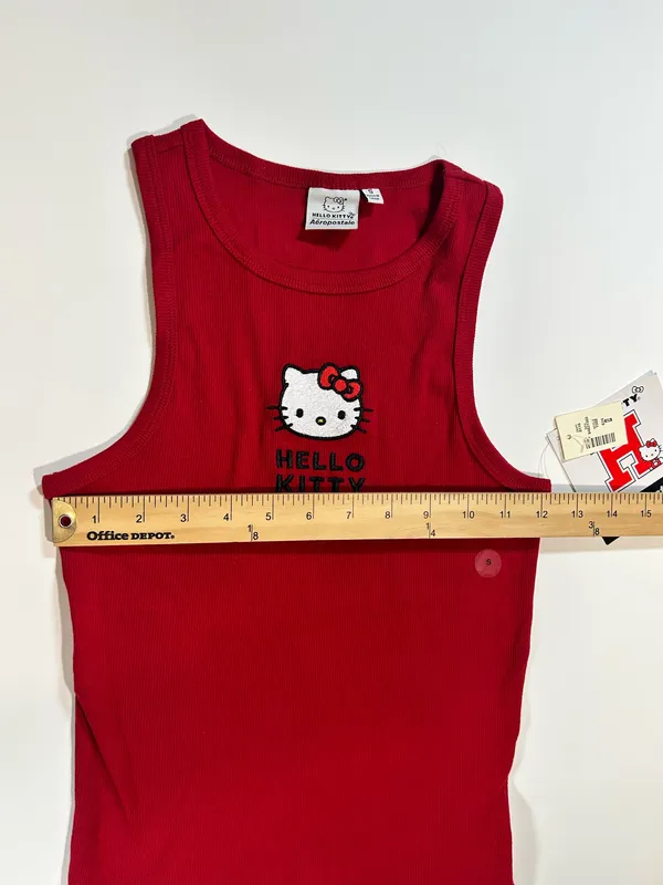 Hello Kitty x Aeropostale Red Embroidered Ribbed Tank Top Size Small - Image 2
