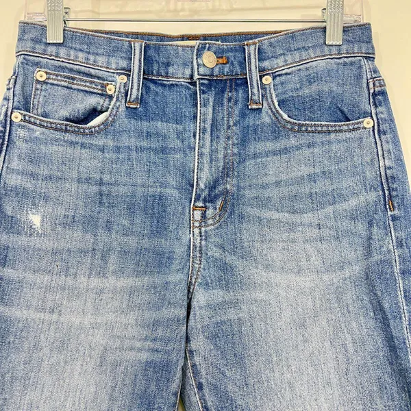 Madewell Size 25 Blue High Rise Slim Boyjean Distressed Raw Hem Jeans - Image 2