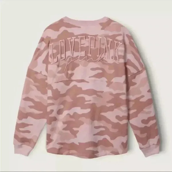 NWT VS Victoria’s Secret Pink Varsity Crew Sweatshirt Camo Pink - Image 2
