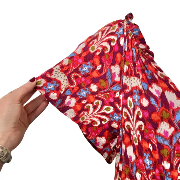 Anthropologie Pink Red Blue Ruffle Flutter Sleeve Dress size S Boho Tomato Girl - Image 7