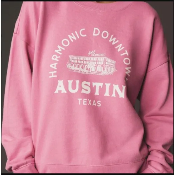 Anthropologie Maeve City Crew Sweatshirt Austin Texas Cotton Bubblegum Pink L - Image 2