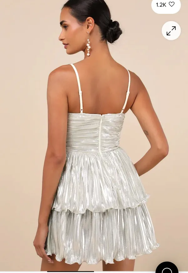 Glorious Shine Champagne Metallic Pearl Tiered Mini Dress - Image 3