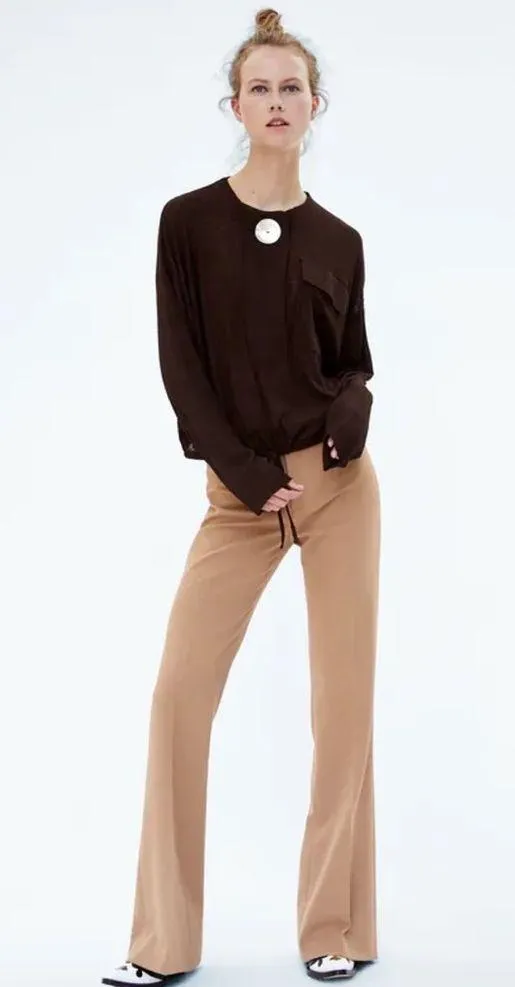 Zara Brown Contrast Button Blouse M - Image 2