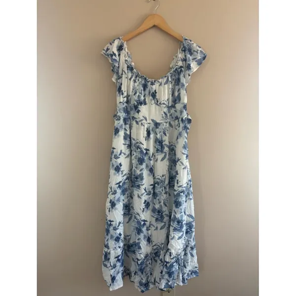 Lulus Delightfully Sweet White Floral Off-the-Shoulder Midi Dress Size XL Beach - Image 4