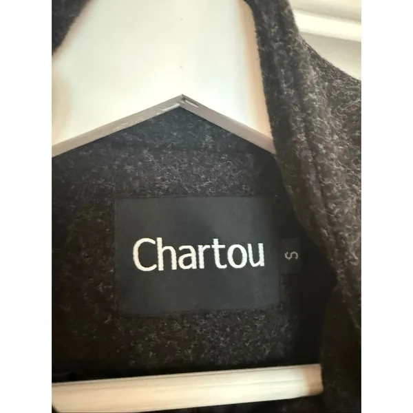 Chartou grey wool blend funnel neck peacoat size small Gray - Image 3
