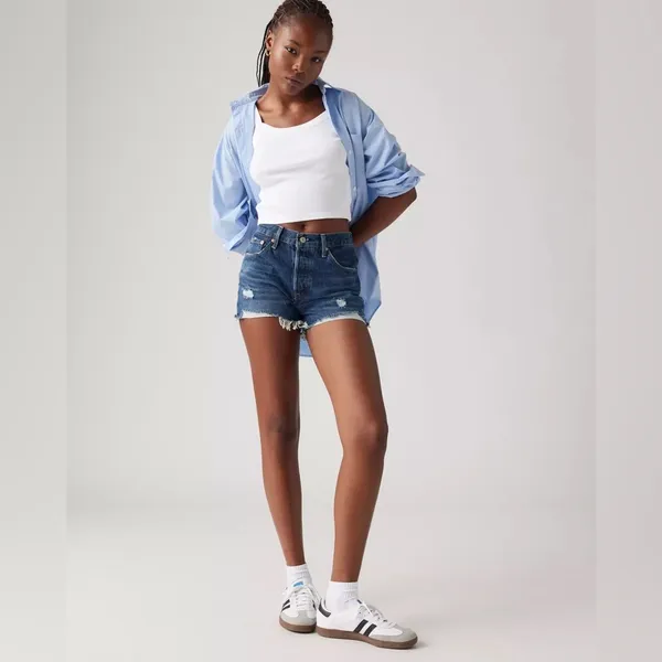 LEVI’s 501 Original Fit High Rise Distressed Western Daisy Duke Shorts Sz. 26 - Image 8