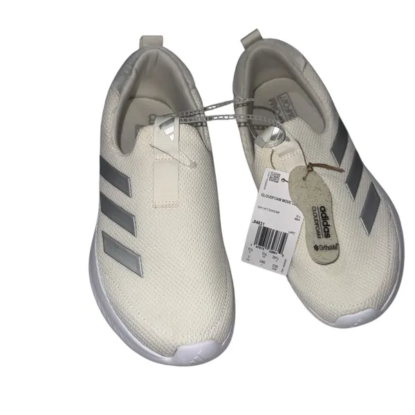 NWT Adidas Cloudfoam Move Lounger Shoes Slip On Off White / Silver Metallic - Image 9