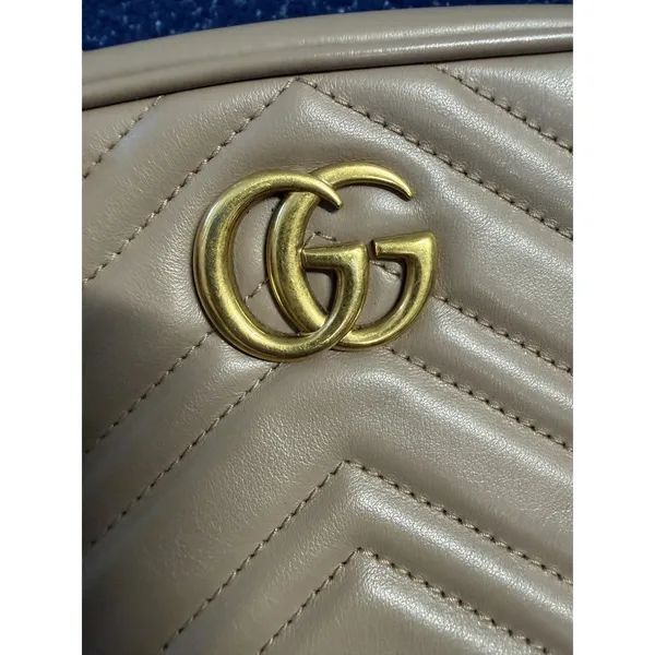 Gucci Crossbody Bag Womens Small Beige Leather GG Marmont Camera Made In Italy - Image 7