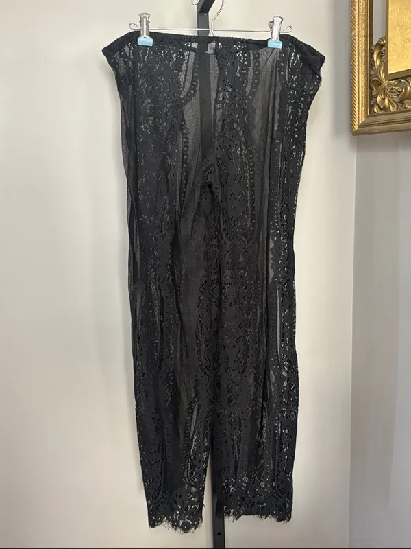 Aakaa Small Black Lace Wide Leg Pants Semi Sheer - Image 2