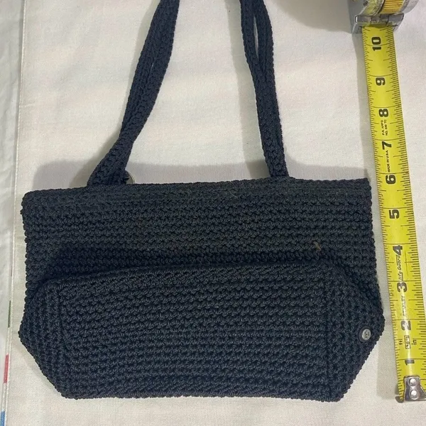 The Sak Black Crochet Shoulder Bag Small Tote Lined - Image 3
