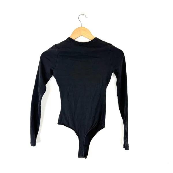 QUINCE Black Stretch Cotton Jersey Long Sleeve Bodysuit - Image 5