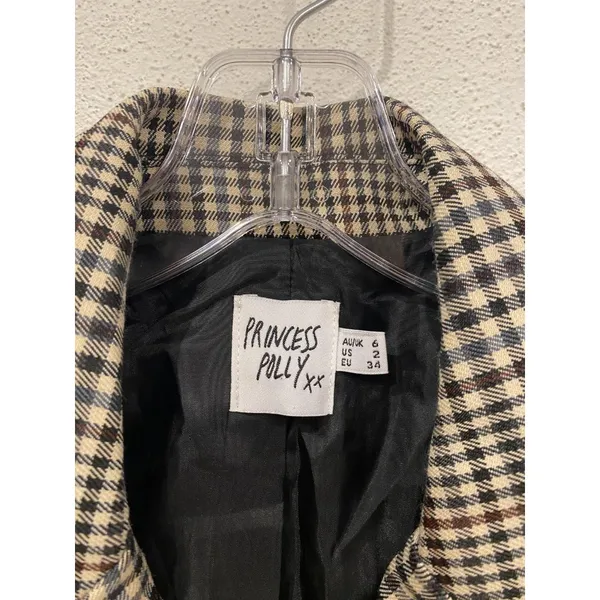 Princess Polly Tan Black Houndstooth Double-Breasted Blazer - Image 3