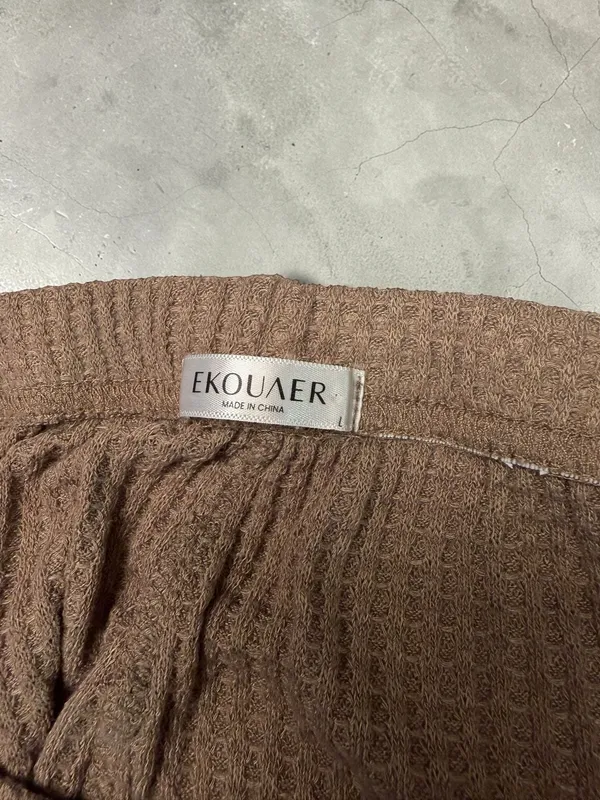 Ekouaer Brown Waffle‎ Knit Lounge Shorts with Drawstring - Image 2