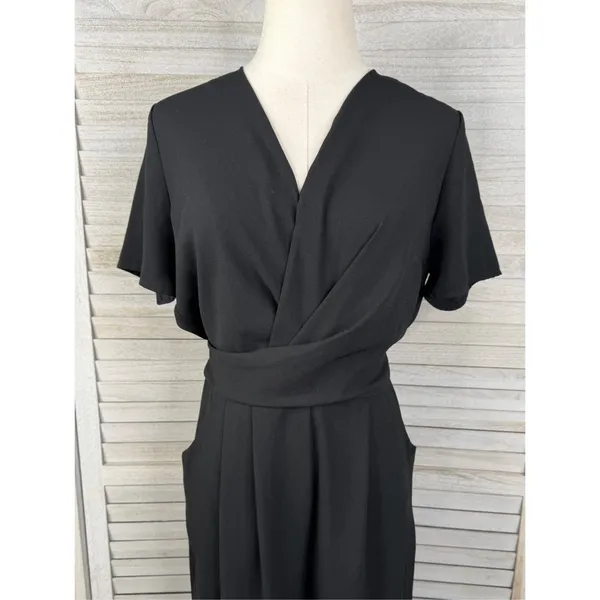 A NEW DAY- Black Short Sleeve Wrap Front Jumpsuit Cropped Length-Small - Image 2