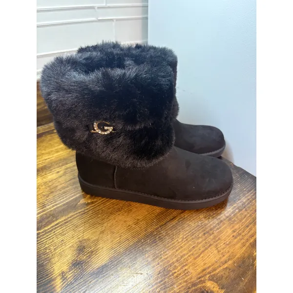 G By Guess Black Faux Fur Trim‎ Boots Size 6.5 - Image 2