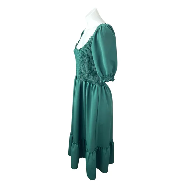 Hill House Home The Louisa Crepe Green Half Sleeve Smocked A Line Midi Dress M - Image 3
