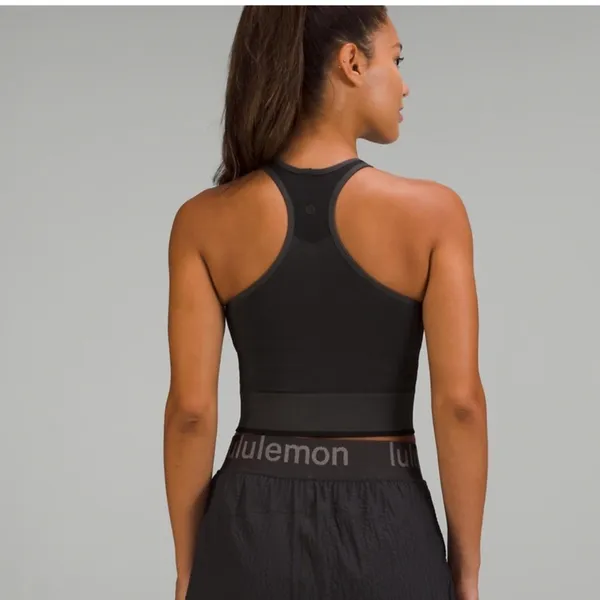 lululemon Black High-Neck Sport Bra Seamless Mesh Supportive Training Tank Top - Image 3