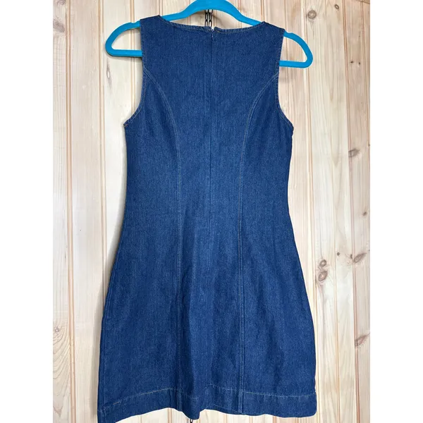 NWT Lulus Cataleya Dark Wash Denim Boat Neck Mini Dress Casual Weekend Size XS - Image 5